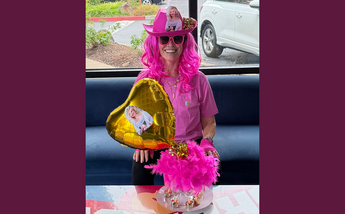 Bella dressed up for Dolly Days at Crunch gym