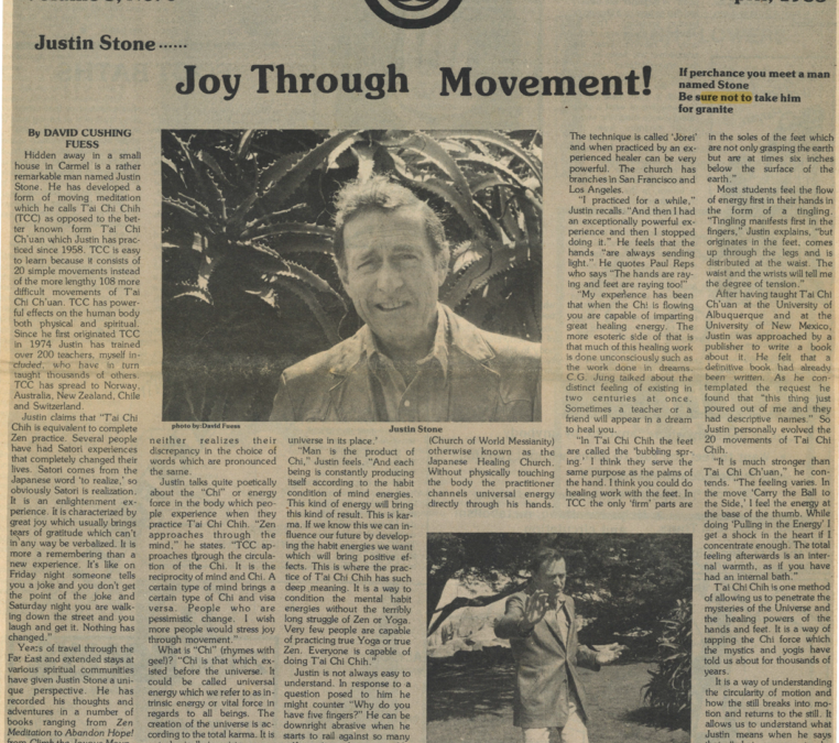 1983 Article on Justin Stone, T’ai Chi Chih Originator & Teacher